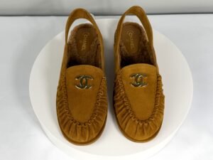 Chanel 26B Camel Suede Shearling Slingback Mules