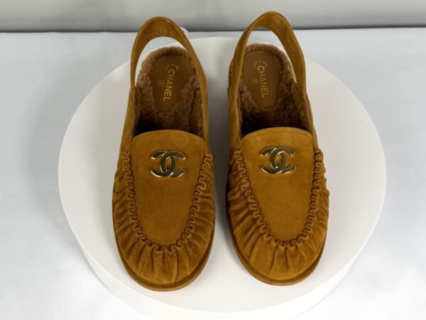 Chanel 26B Camel Suede Shearling Slingback Mules