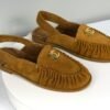 Chanel 26B Camel Suede Shearling Slingback Mules